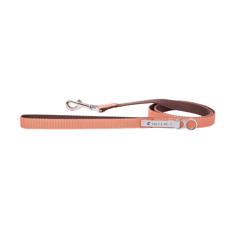 [Tail and me] Classic nylon belt leash pink / dark brown L - ปลอกคอ - ไนลอน 
