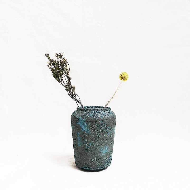 磨砂泡沫釉花器－Wide Rim Cylinder (海水蓝) - 花瓶/花器 - 瓷 藍色