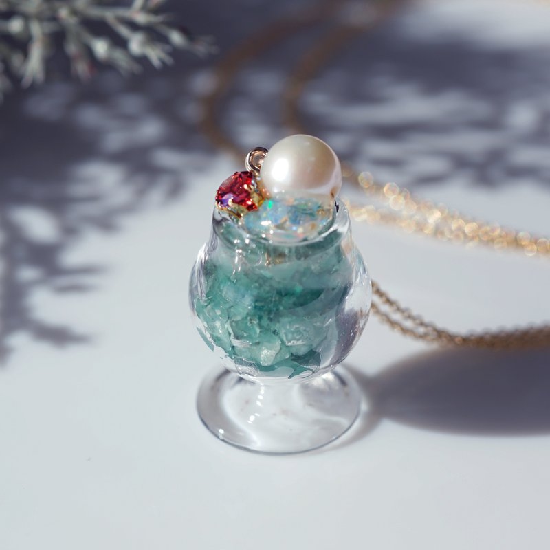 Gemstone Cream Soda Necklace - Aquamarine, Opal, Garnet Jewel Cream Soda - สร้อยคอ - เครื่องเพชรพลอย สีเขียว