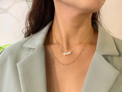 璦薇兒【Doris】手作時尚飾品 設計一字造型天然珍珠雙層珠鍊鎖骨鏈短項鍊