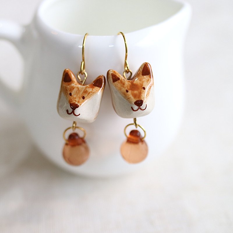Fox earring - 耳環/耳夾 - 陶 