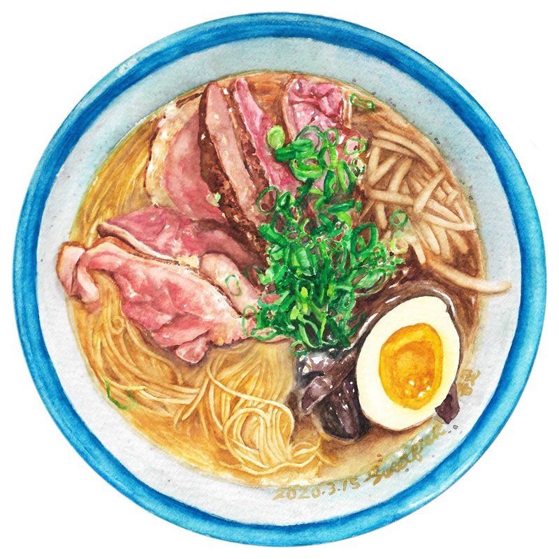 Yuzu Shio Ramen－postcard/ food postcard/ food card/ food illustration - Cards & Postcards - Paper Blue