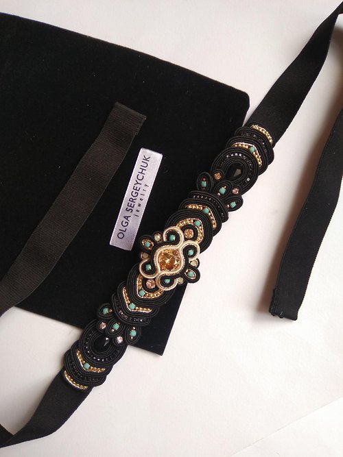 Olga Sergeychuk jewelry Belt Black Embellished belt with Swarovski stonesChristmas Gift Wrapping