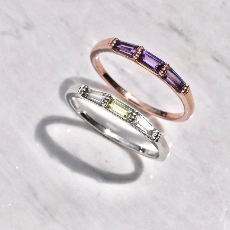 Amethyst Peridot White topaz tapper ring R395 - 戒指 - 銀 
