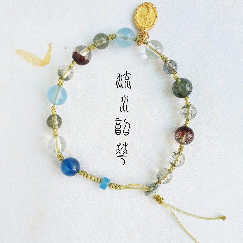 Numerology, Aquamarine, Green ghost, crystal bracelet, braided rope - Bracelets - Crystal 