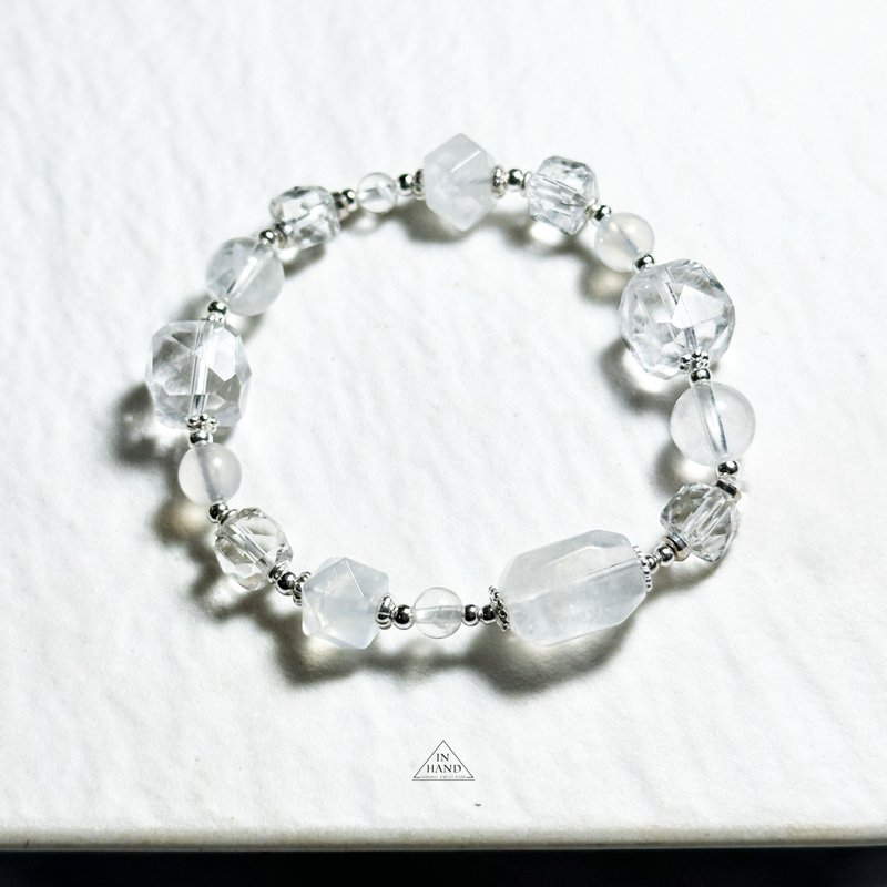 純白極光-白幽靈.月光石.白水晶-純銀設計款手鍊 - 手鍊/手環 - 水晶 透明