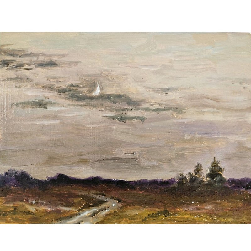 Evening Painting Landscape Original Art 15x20 cm/6 by 8 inch by Oksana Stepanova - 掛牆畫/海報 - 其他材質 多色