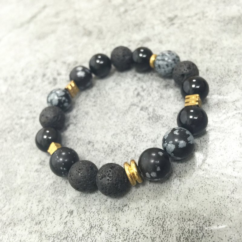 [] Kongtong natural stone beaded bracelet volcanic Stone Stone black onyx customized models metal beads