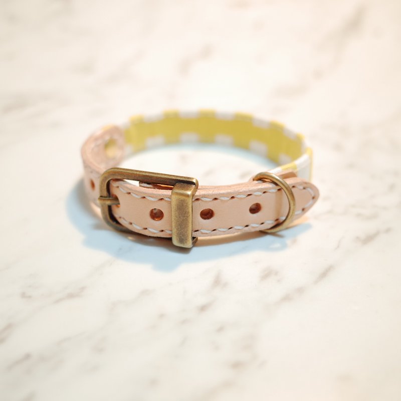 Small dog, big cat, S size collar, warm sunny, small fresh yellow and white stripes, can be purchased with tag and bell - Collars & Leashes - Cotton & Hemp 