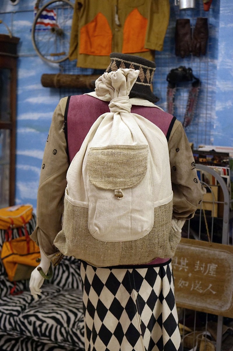 EARTH.er  │● Pure Natural Hemp Soviet Backpack (Natural) ●│ - กระเป๋าหูรูด - ผ้าฝ้าย/ผ้าลินิน สีกากี