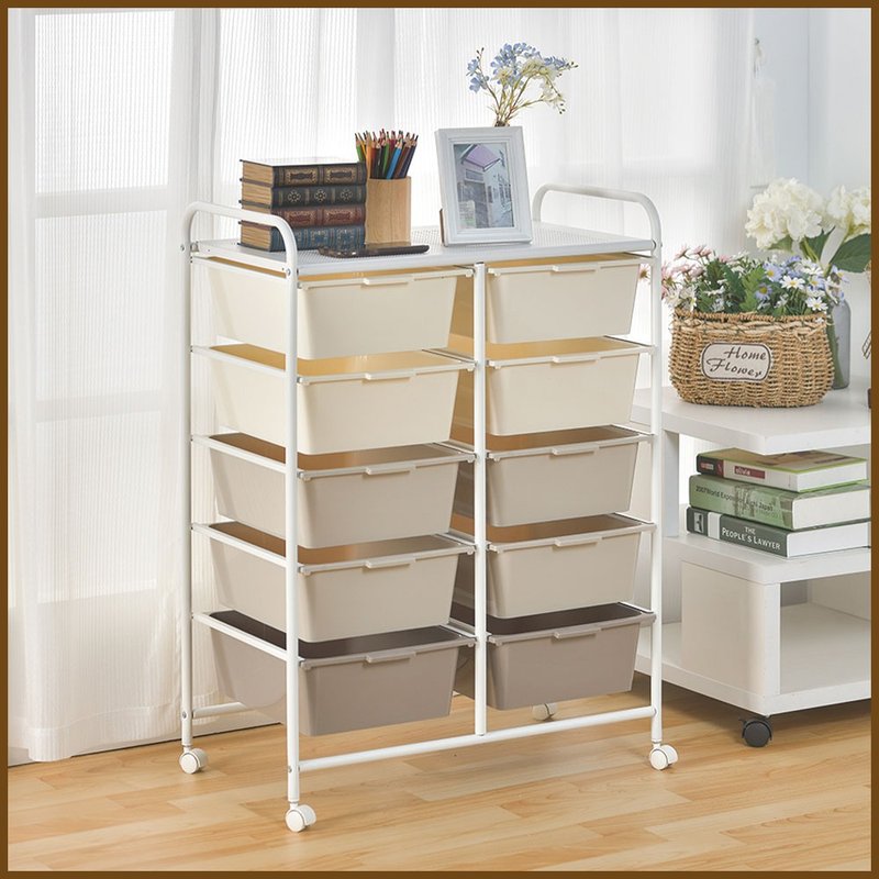 [ikloo] milk tea color double-row five-layer storage drawer cart - Storage - Other Materials 