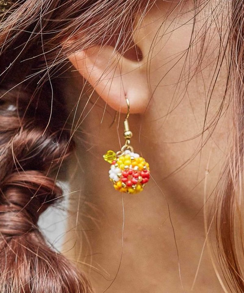 [Popular pre-order] Colorful spring blooming flower ball beaded earrings (5 colors) IARZ4103 - ต่างหู - วัสดุอื่นๆ 