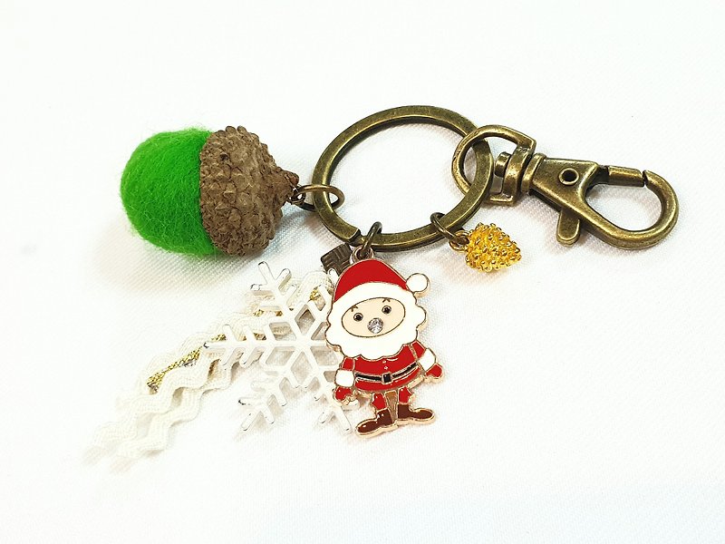 Paris*Le Bonheun. Forest of happiness. Santa Claus. Wool felt acorn pine cone key ring - Keychains - Other Metals Red