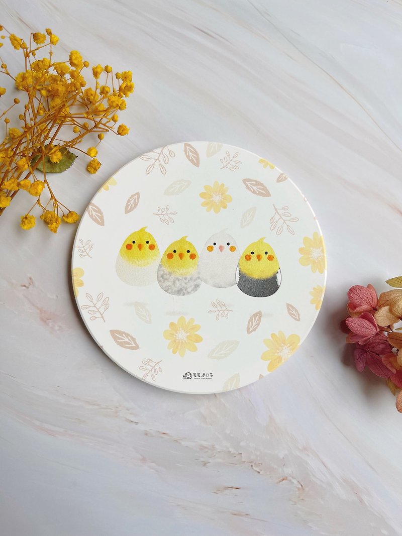 Happy birds-absorbent coaster / diatomaceous earth coaster - Coasters - Other Materials Yellow