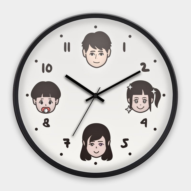 客製化Q版頭像 全家福 台灣製30CM靜音掃描掛鐘 012 - 時鐘/鬧鐘 - 塑膠 黑色
