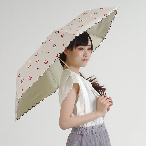 Nifty Colors Nifty Colors - 日本遮光櫻桃底紋碳輕量迷你摺疊雨傘