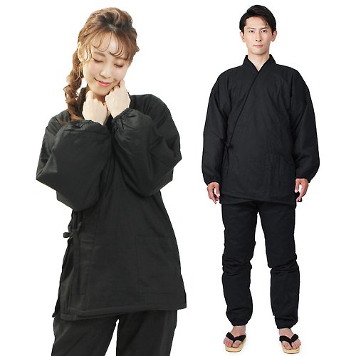 fuukakimono 作務衣 男女兼用 日本 和服 鋪棉 保暖 套裝 Samue S M L LL 黒