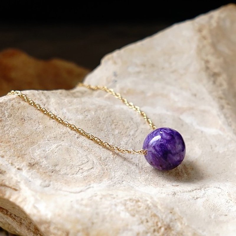 14kgf High quality 10mm charoite single grain healing necklace - Necklaces - Other Metals Purple