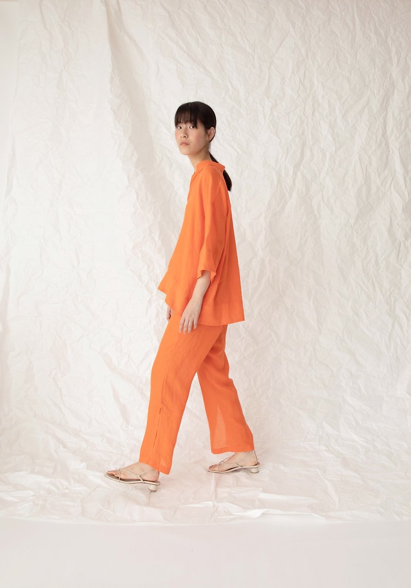wide slit pants - กางเกงขายาว - ผ้าฝ้าย/ผ้าลินิน สีส้ม