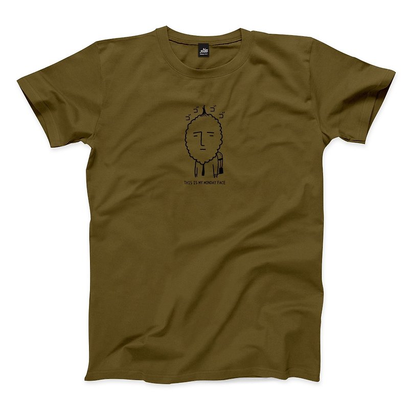 ผ้าฝ้าย/ผ้าลินิน เสื้อยืดผู้ชาย สีเขียว - Bitter Gourd Face-Army Green-Unisex T-shirt