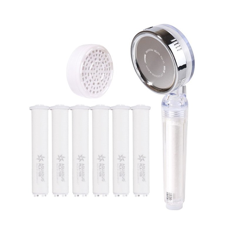 AQUADUO SF-580 Filter Showerhead Set with (2 ACF Head Filter and 7 PLA Filter) - Bathroom Supplies - Eco-Friendly Materials Transparent