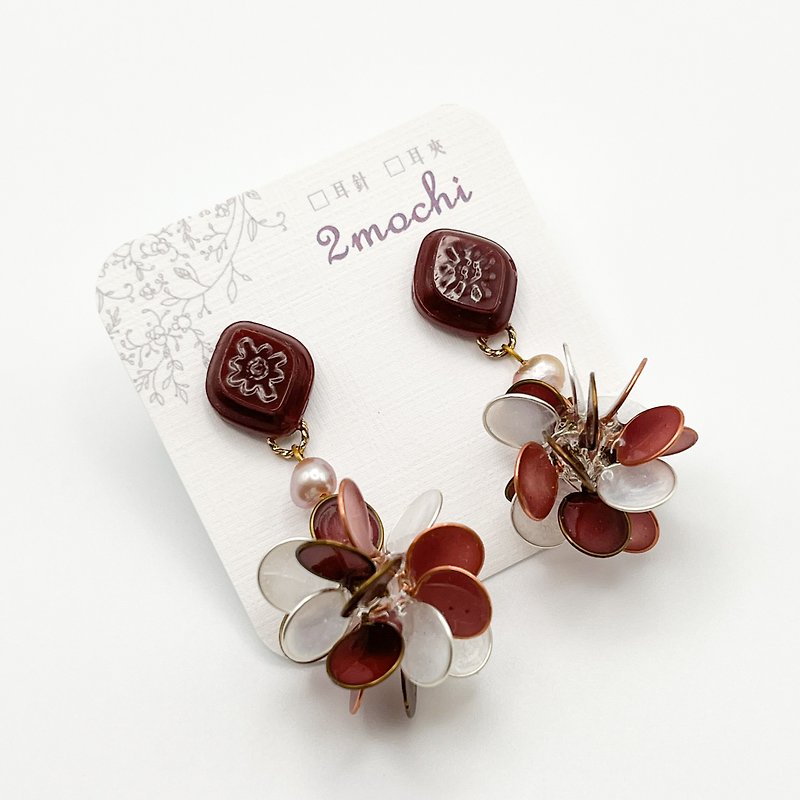 o Dessert Time - Red Bean o Crystal Flower Resin Earrings Valentine&#39;s Day Gift