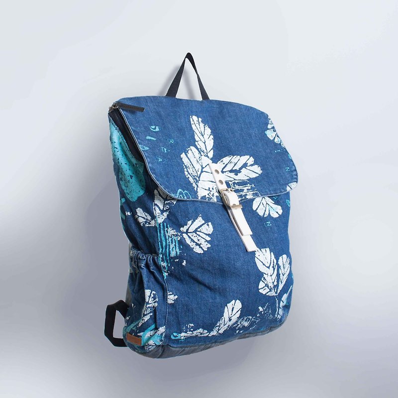 Zipper backpack printing - กระเป๋าเป้สะพายหลัง - ผ้าฝ้าย/ผ้าลินิน สีน้ำเงิน
