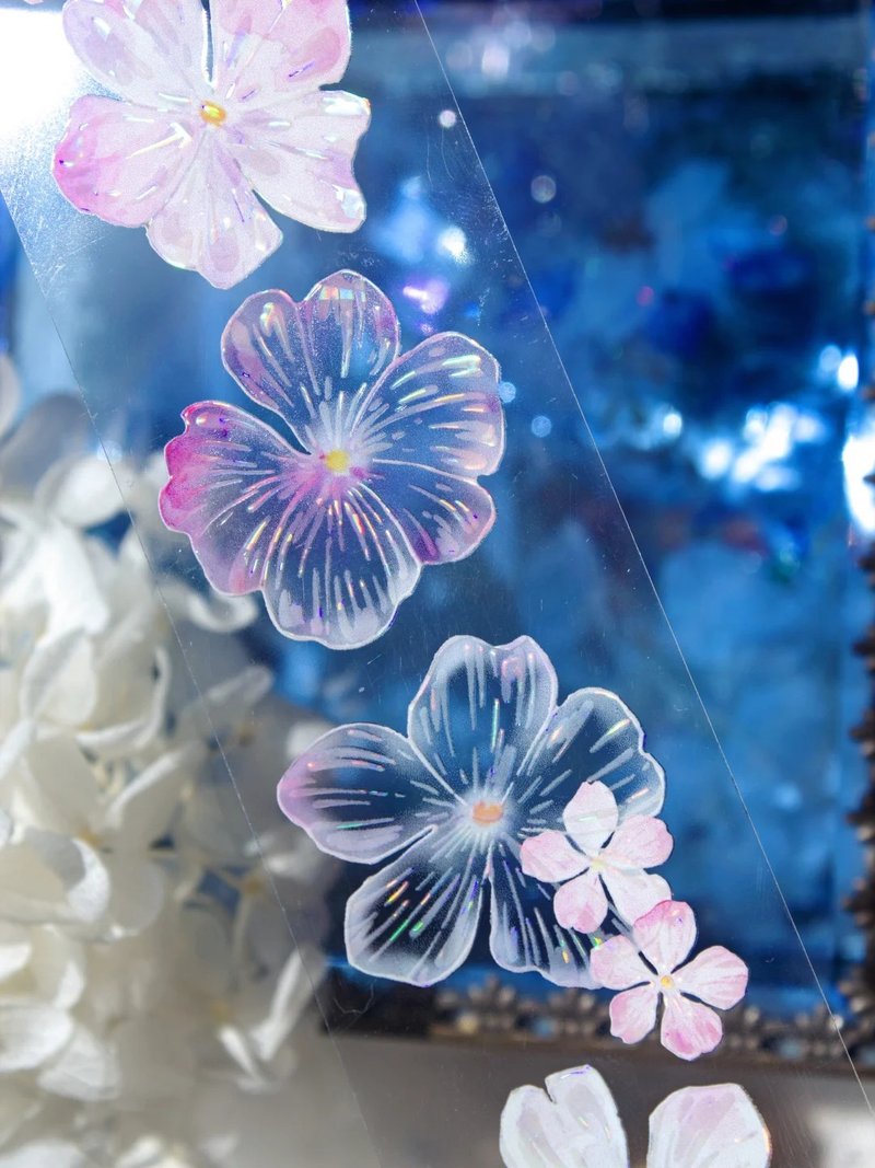 櫻落 ふんわり桜 半透明 PET 和紙膠帶 貝殼光 水晶 10米卷 - 紙膠帶/和紙/PET - 其他材質 粉紅色