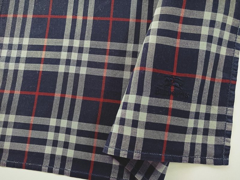 Burberry Vintage Handkerchief Pocket Square Check Blue Gift 18 x 18 inches - 手帕 - 棉．麻 藍色