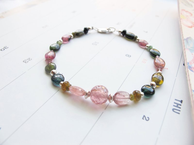 Multi-color Tourmaline Blue Bi 925 Silver Jewelry [Bean Candy] The original evil exchange gift will be sent - Bracelets - Semi-Precious Stones Multicolor