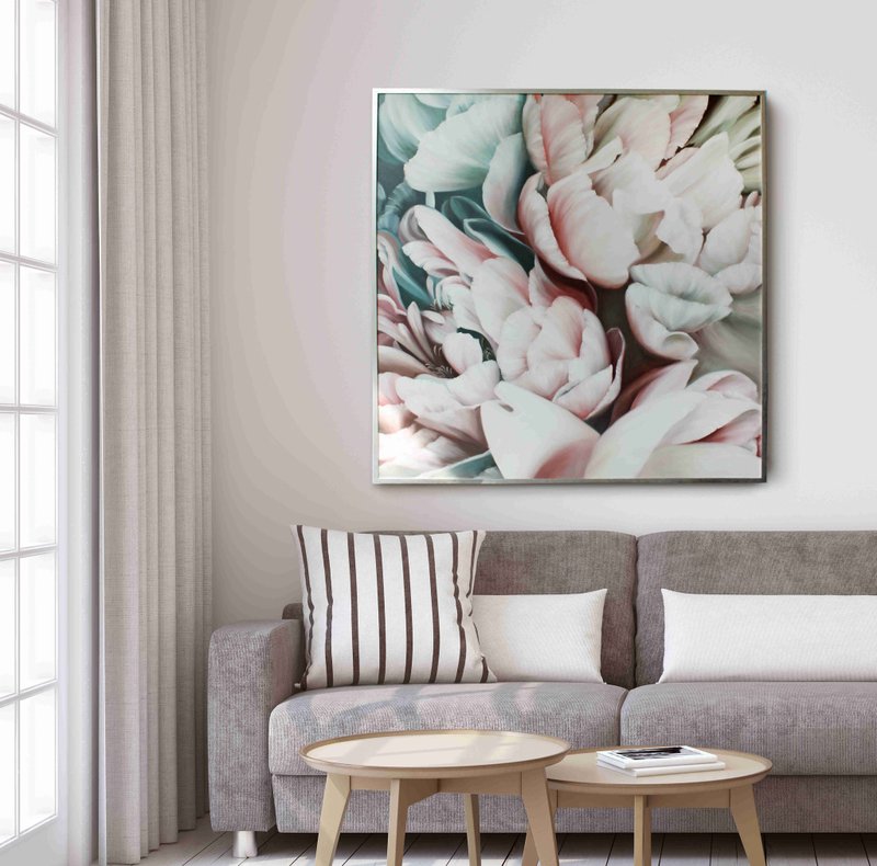 Pink White Painting |  Pink White Abstract | Pink Art | Peonies Bouguet 2 - 壁貼/牆壁裝飾 - 棉．麻 粉紅色