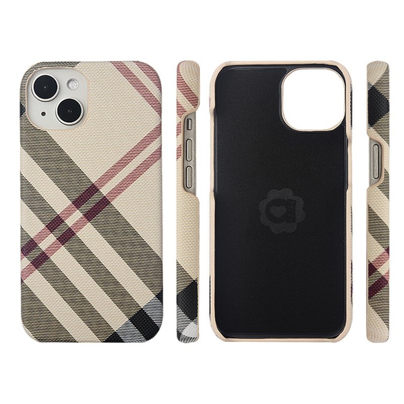 Yaguqi iPhone 11 12 13 14 full range of British plaid back cover mobile phone cases - beige - Phone Accessories - Faux Leather 