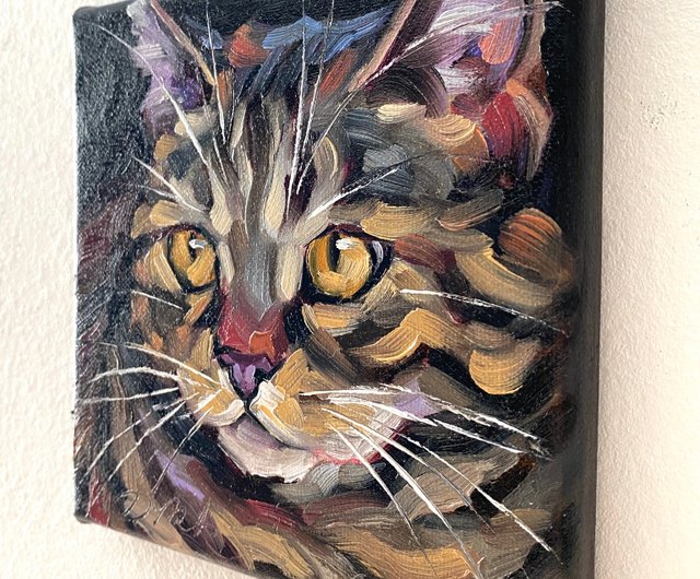 猫の肖像画 オリジナルペットアートワーク 油絵キャンバス 6x6