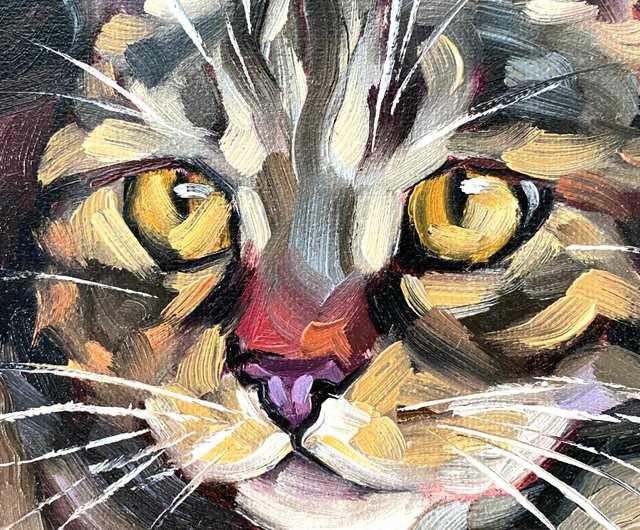 猫の肖像画 オリジナルペットアートワーク 油絵キャンバス 6x6