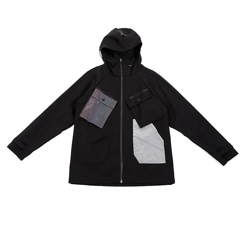 Reflective Patch Pocket Hooded Jacket - Black - Men's Coats & Jackets - Cotton & Hemp Black