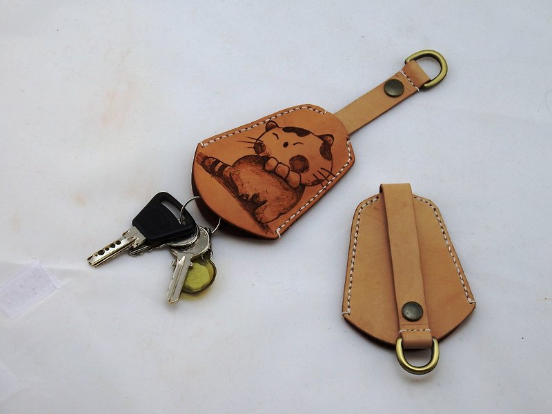 花嘴短尾貓皮革鑰匙包 - 鑰匙圈/鑰匙包 - 真皮 