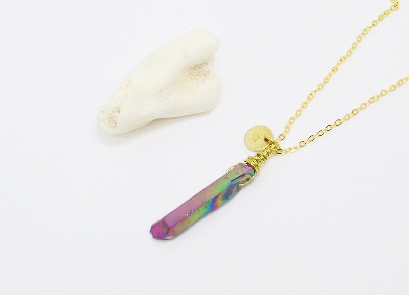 [Universe halo] White crystal stone necklace brass hand knock totem stone Hands personality minimalist geometry Valentine birthday anniversary banquet party to exchange gifts for Christmas - สร้อยคอ - เครื่องเพชรพลอย สีน้ำเงิน