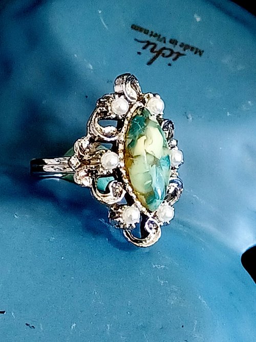 老時光製造所 vintage jewelry Sarah cov 翡翠綠賽珞珞 戒指