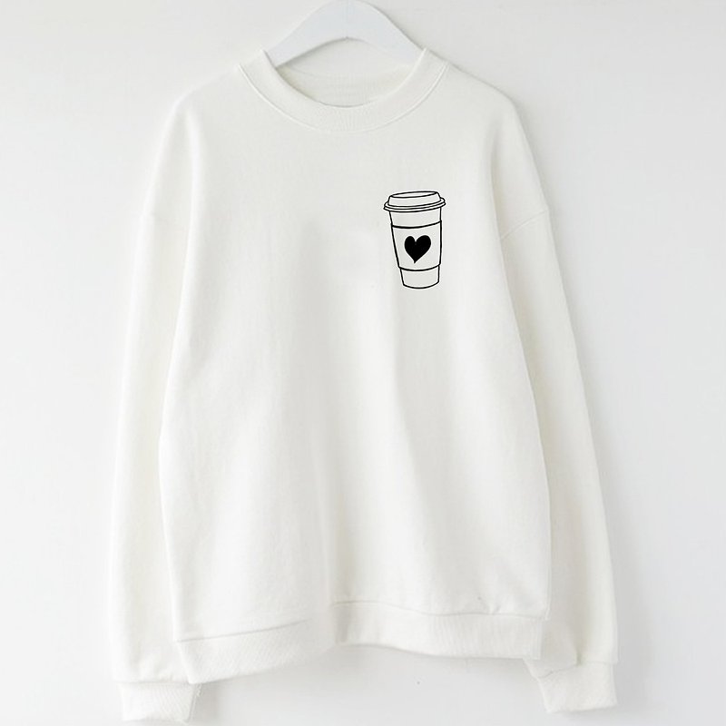 Pocket COFFEE HEART unisex white sweatshirt