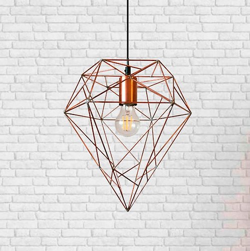 Glass&copper Iron pendant lamp in the shape of a jewel in the loft style
