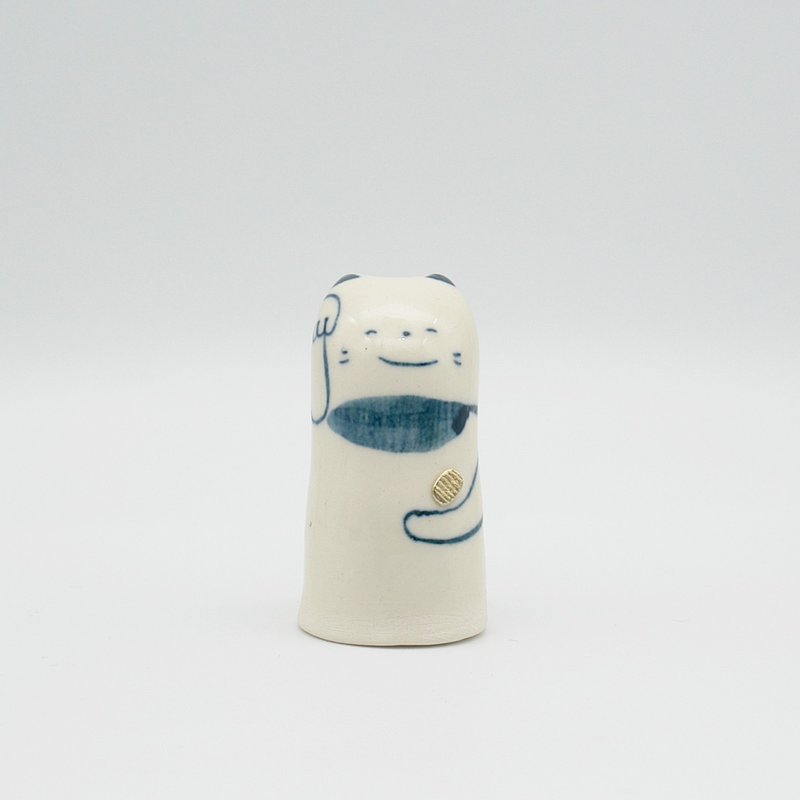 手作り陶人形　小判を持った招き猫 - 擺飾/家飾品 - 瓷 白色