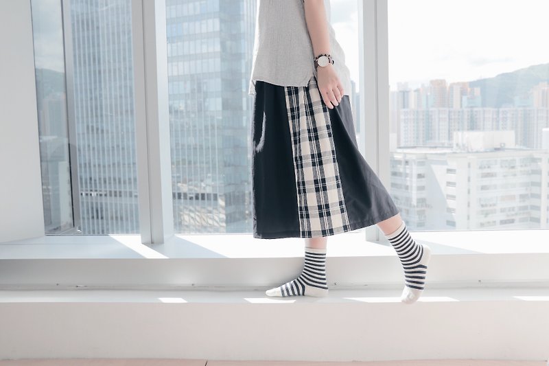 Homemade plaid long skirt - กระโปรง - ผ้าฝ้าย/ผ้าลินิน สีดำ