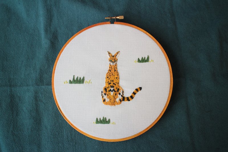 【線上】DIY手作刺繡材料包 / 草原上的藪貓 / 含教學影片 - 編織/羊毛氈/縫紉 - 繡線 