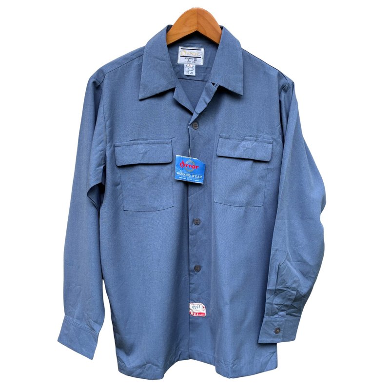 Vintage Ornar  Japanese Brand Work Shirt Deadstock. Loop collar - 男襯衫/休閒襯衫 - 棉．麻 灰色