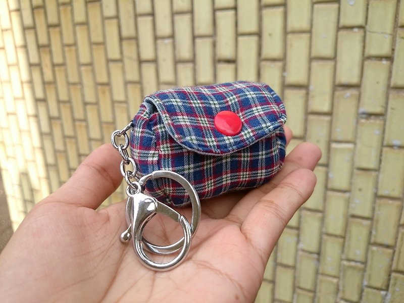 Blue checkered small ornaments zero purse key ring strap*SK* - Keychains - Cotton & Hemp Blue