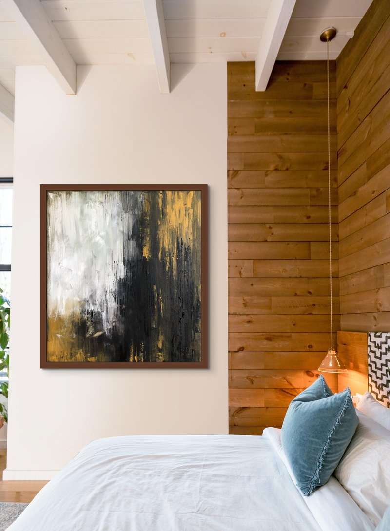 Abstract Black and Gold Oil Painting on Canvas Wall Ar Picture for Living Room - ตกแต่งผนัง - ผ้าฝ้าย/ผ้าลินิน สีดำ