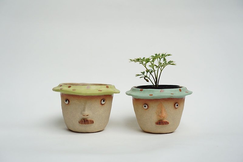 Funny Succulent planter set with uncle faces. - Items for Display - Pottery Multicolor