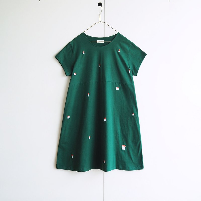 little house dress : green - ชุดเดรส - ผ้าฝ้าย/ผ้าลินิน สีเขียว