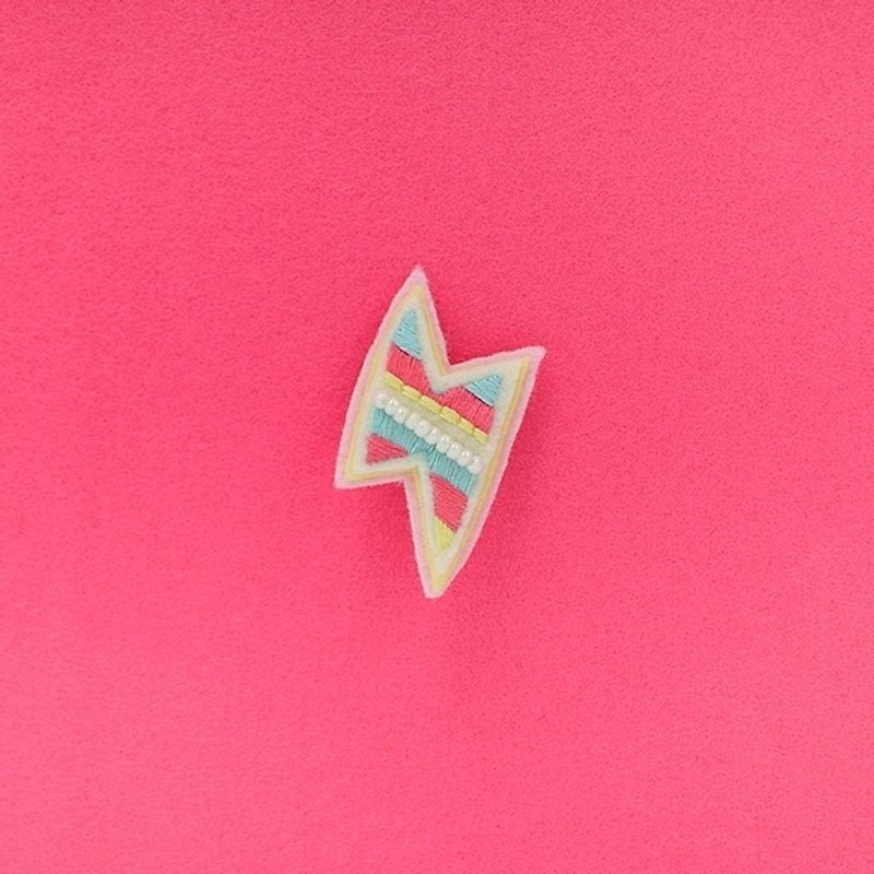 # Neon lightning - hand-embroidered pin - Brooches - Thread 