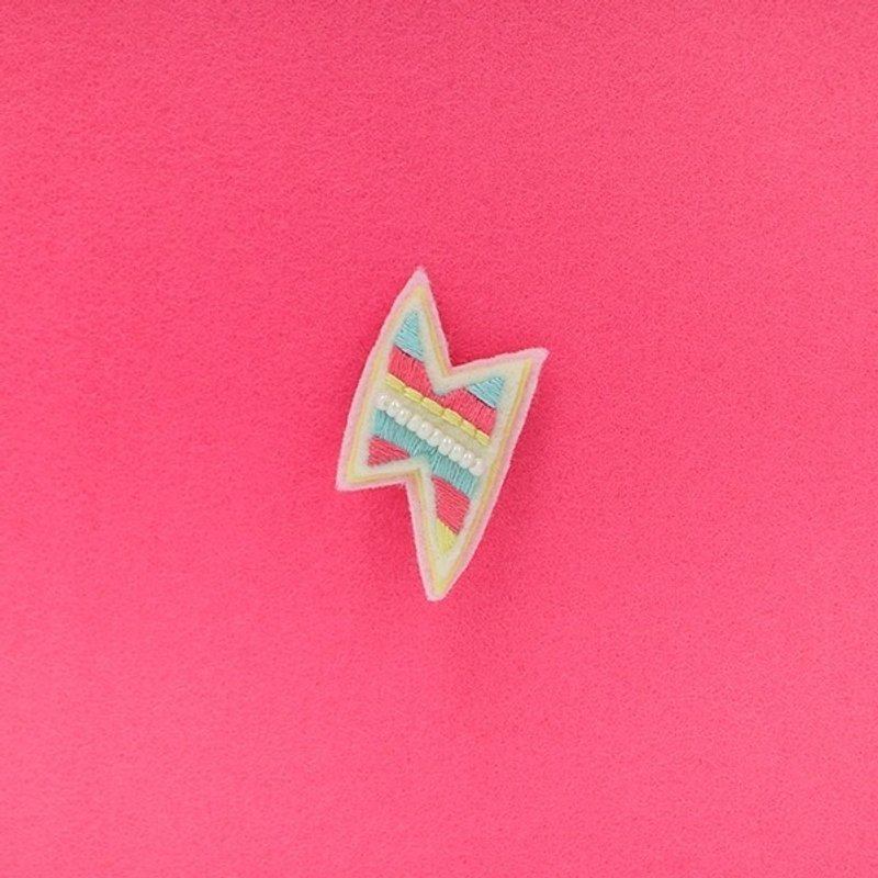 # Neon lightning - hand-embroidered pin - เข็มกลัด - งานปัก 